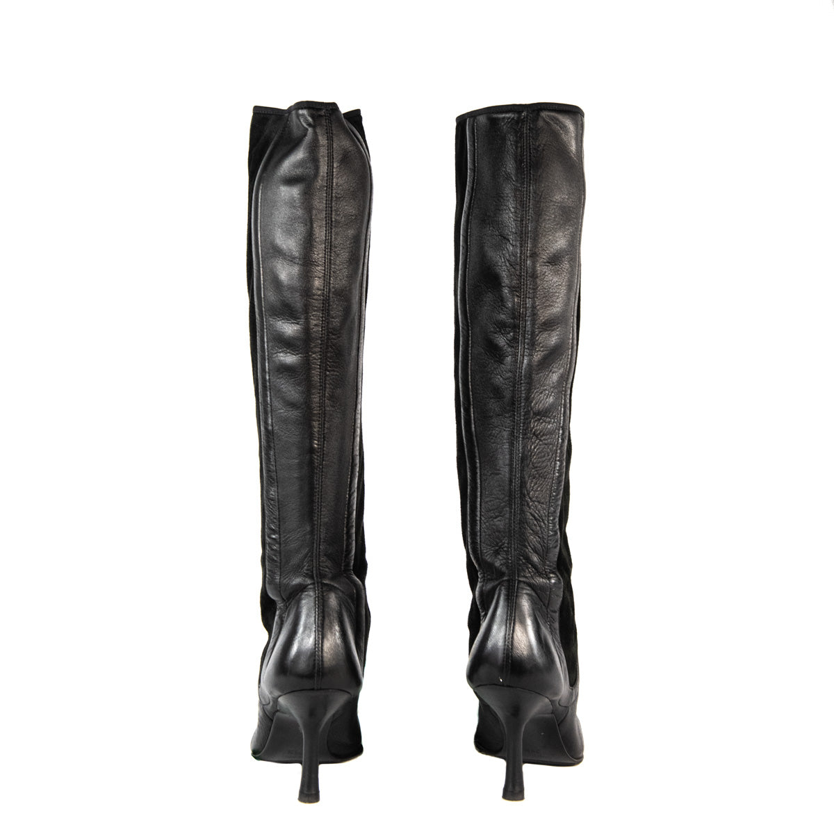 Chanel Black Leather Cap Toe Knee High Boots Size 6.5 | EU 36.5