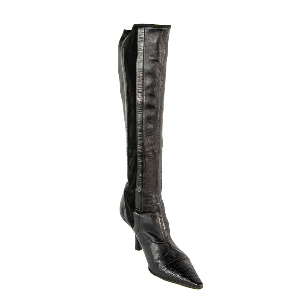 Chanel Black Leather Cap Toe Knee High Boots Size 6.5 | EU 36.5