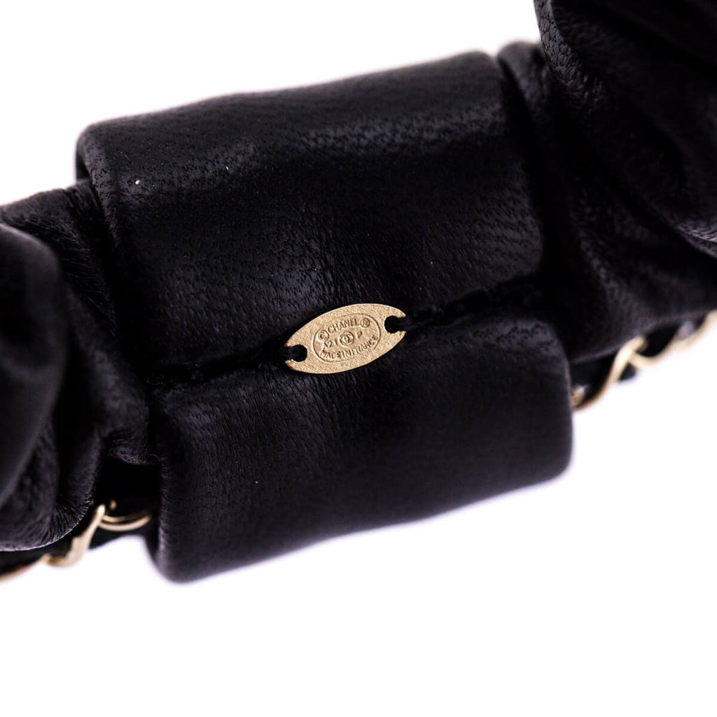 Chanel Black Leather & Chain CC Scrunchie