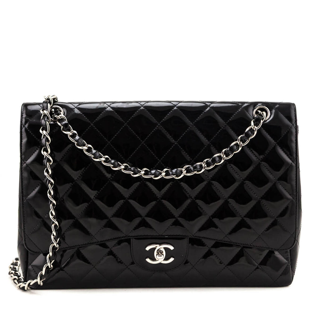 Chanel Black Patent Quilted Jumbo Single Flap
