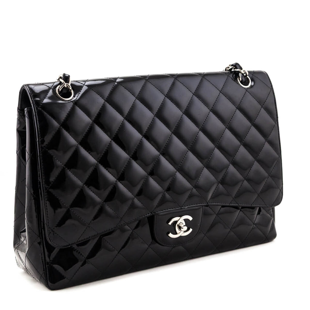 Chanel Black Patent Quilted Jumbo Single Flap