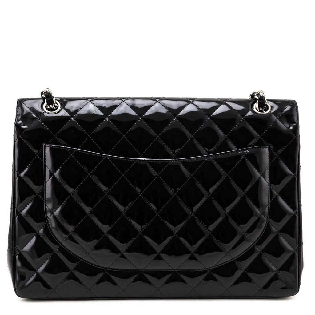 Chanel Black Patent Quilted Jumbo Single Flap