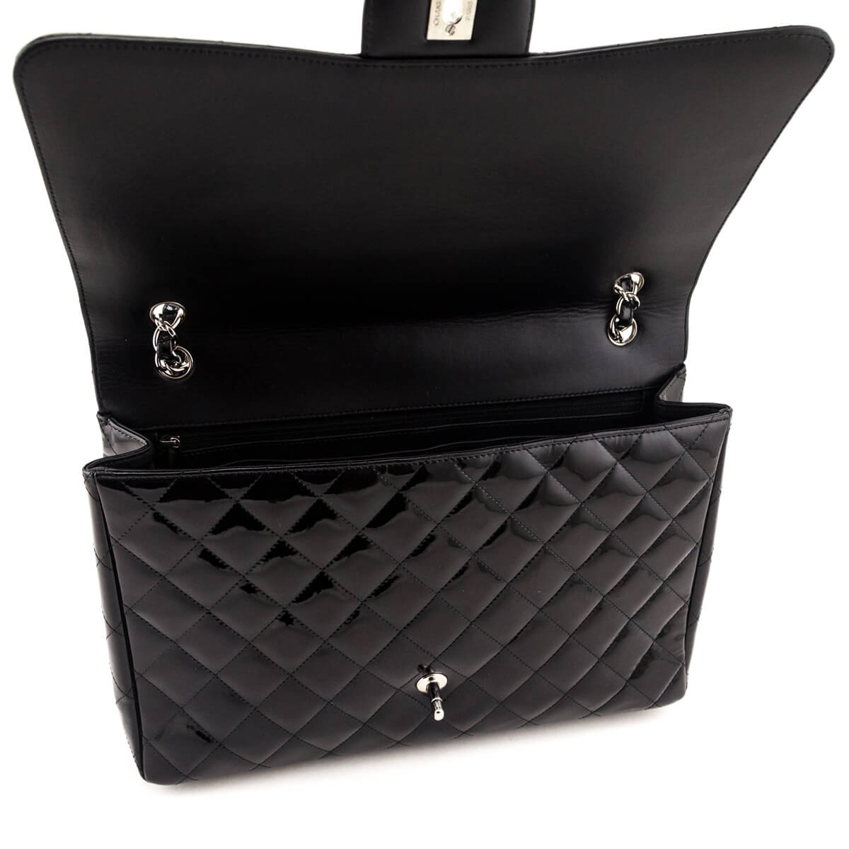 Chanel Black Patent Quilted Jumbo Single Flap