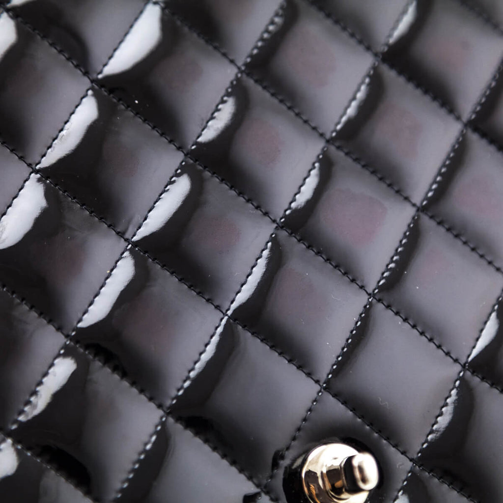 Chanel Black Patent Quilted Jumbo Single Flap