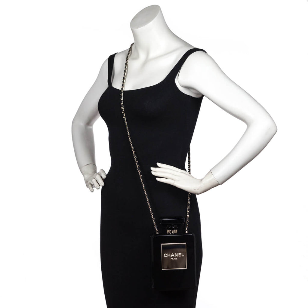 Chanel Black Plexiglass Perfume Bottle Minaudiere