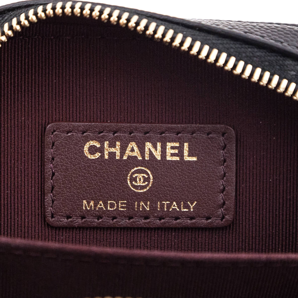 Chanel Black Quilted Caviar Zip Around Chain Phone Case