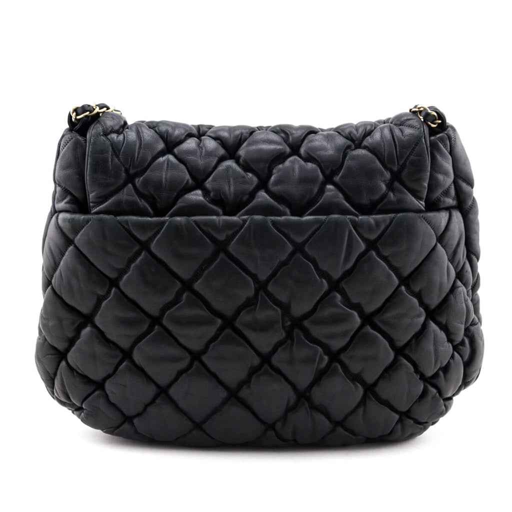Chanel Black Quilted Lambskin Bubble Large Flap Shoulder Bag