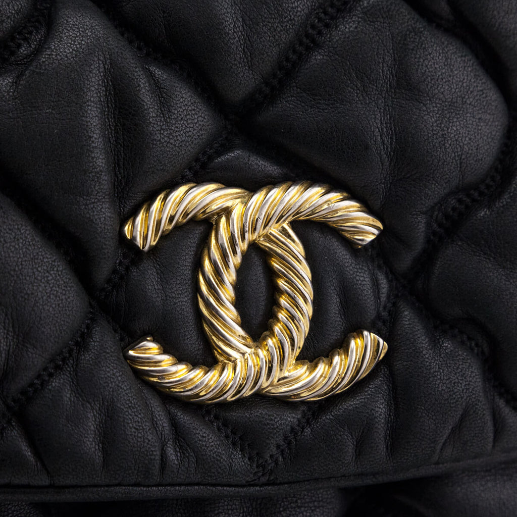 Chanel Black Quilted Lambskin Bubble Large Flap Shoulder Bag