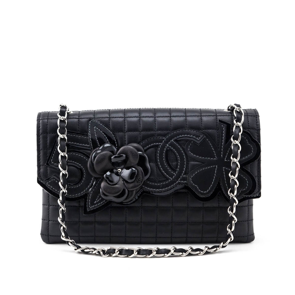 Chanel Black Quilted Lambskin Chocolate Bar Camellia No. 5 Pochette