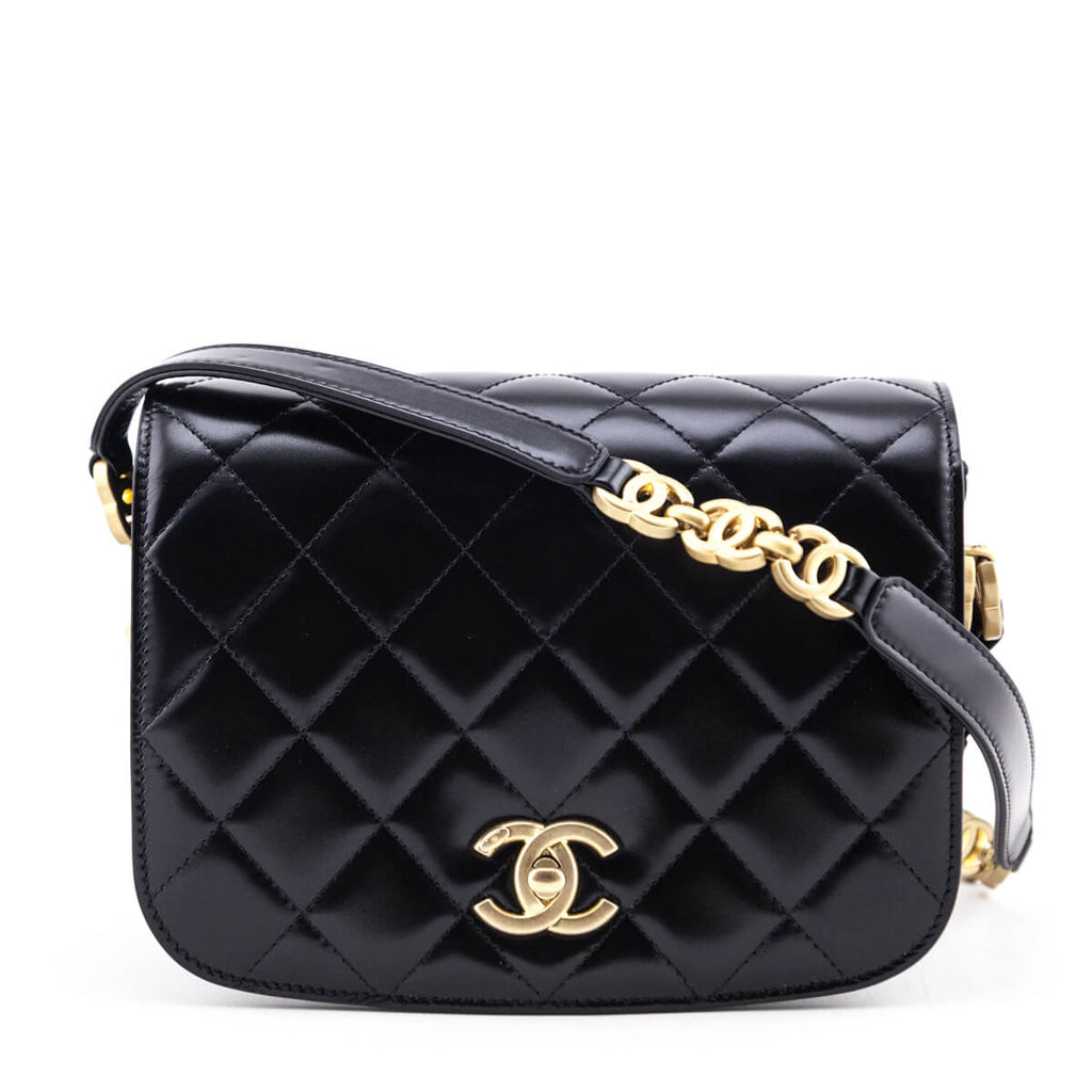 Chanel Black Quilted Shiny Calfskin & Suede Mini Messenger Bag