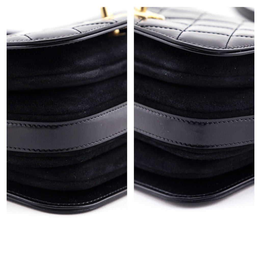 Chanel Black Quilted Shiny Calfskin & Suede Mini Messenger Bag