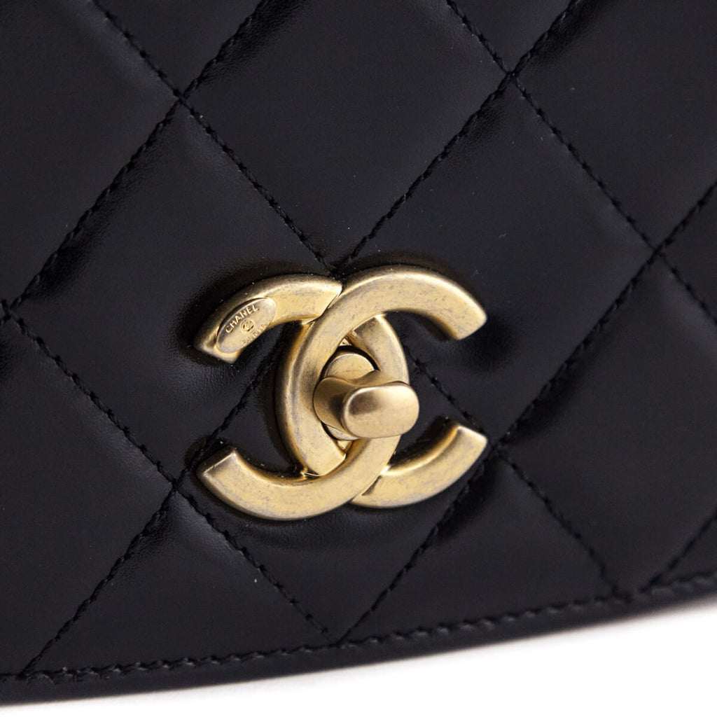 Chanel Black Quilted Shiny Calfskin & Suede Mini Messenger Bag