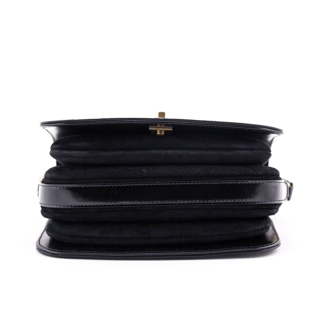 Chanel Black Quilted Shiny Calfskin & Suede Mini Messenger Bag