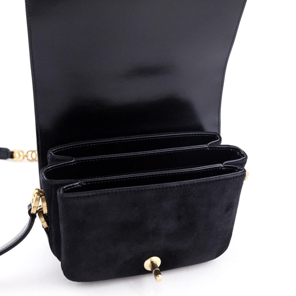 Chanel Black Quilted Shiny Calfskin & Suede Mini Messenger Bag