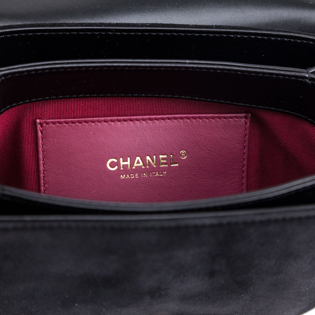 Chanel Black Quilted Shiny Calfskin & Suede Mini Messenger Bag