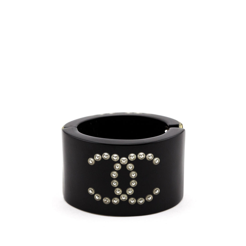 Chanel Black Resin Pearl CC Bangle Cuff