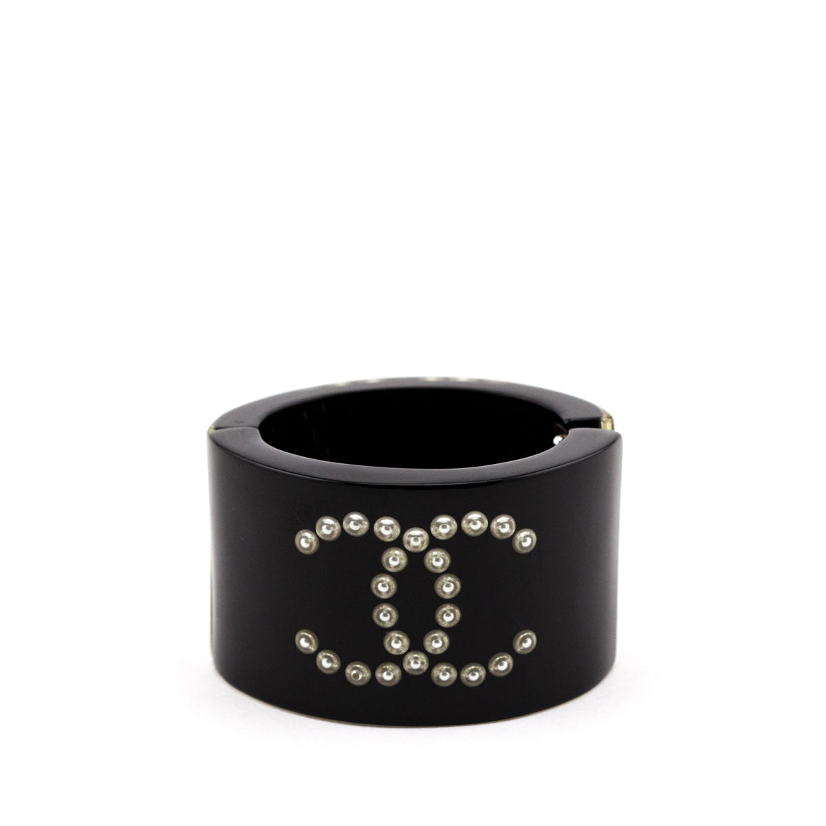 Chanel Black Resin Pearl CC Bangle Cuff