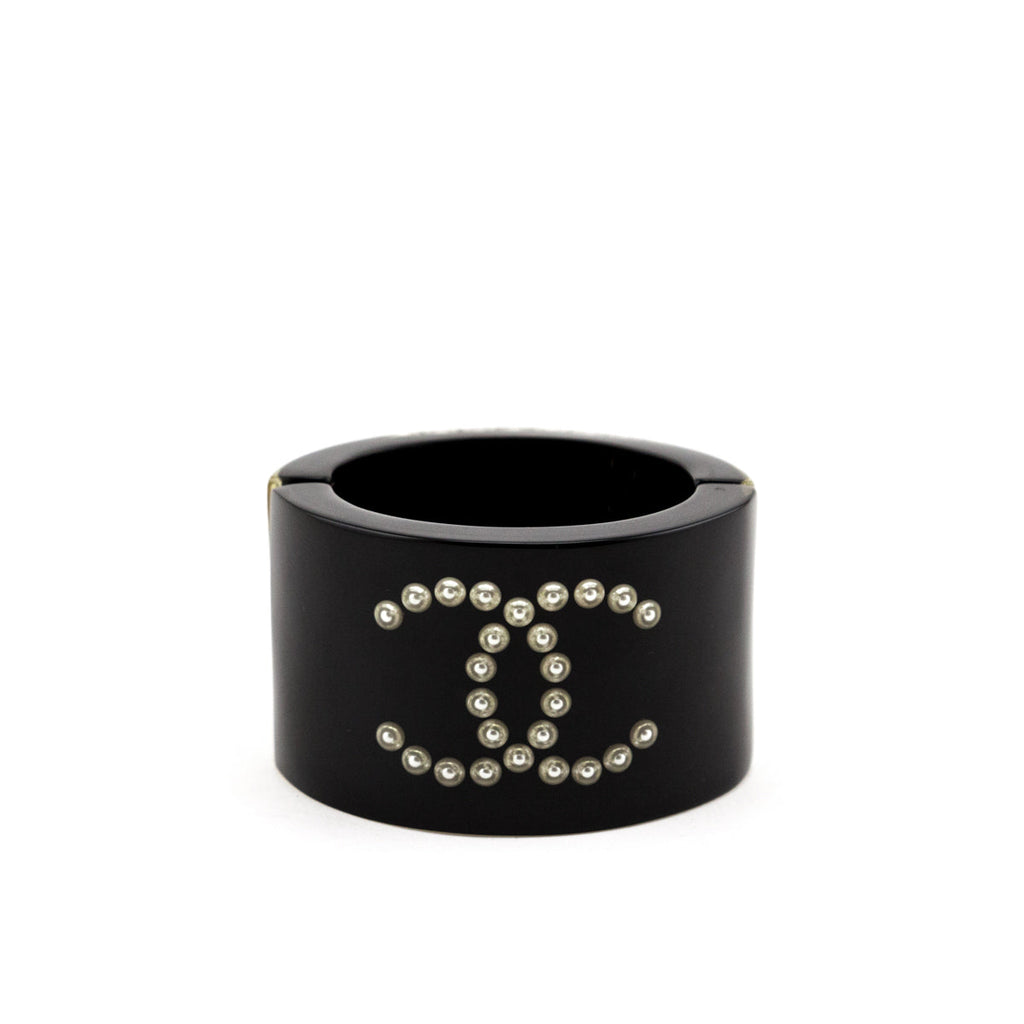 Chanel Black Resin Pearl CC Bangle Cuff