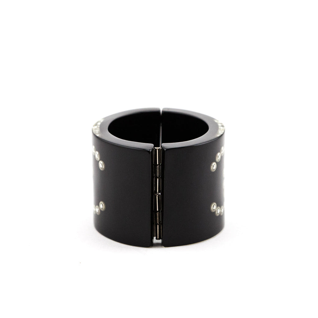 Chanel Black Resin Pearl CC Bangle Cuff