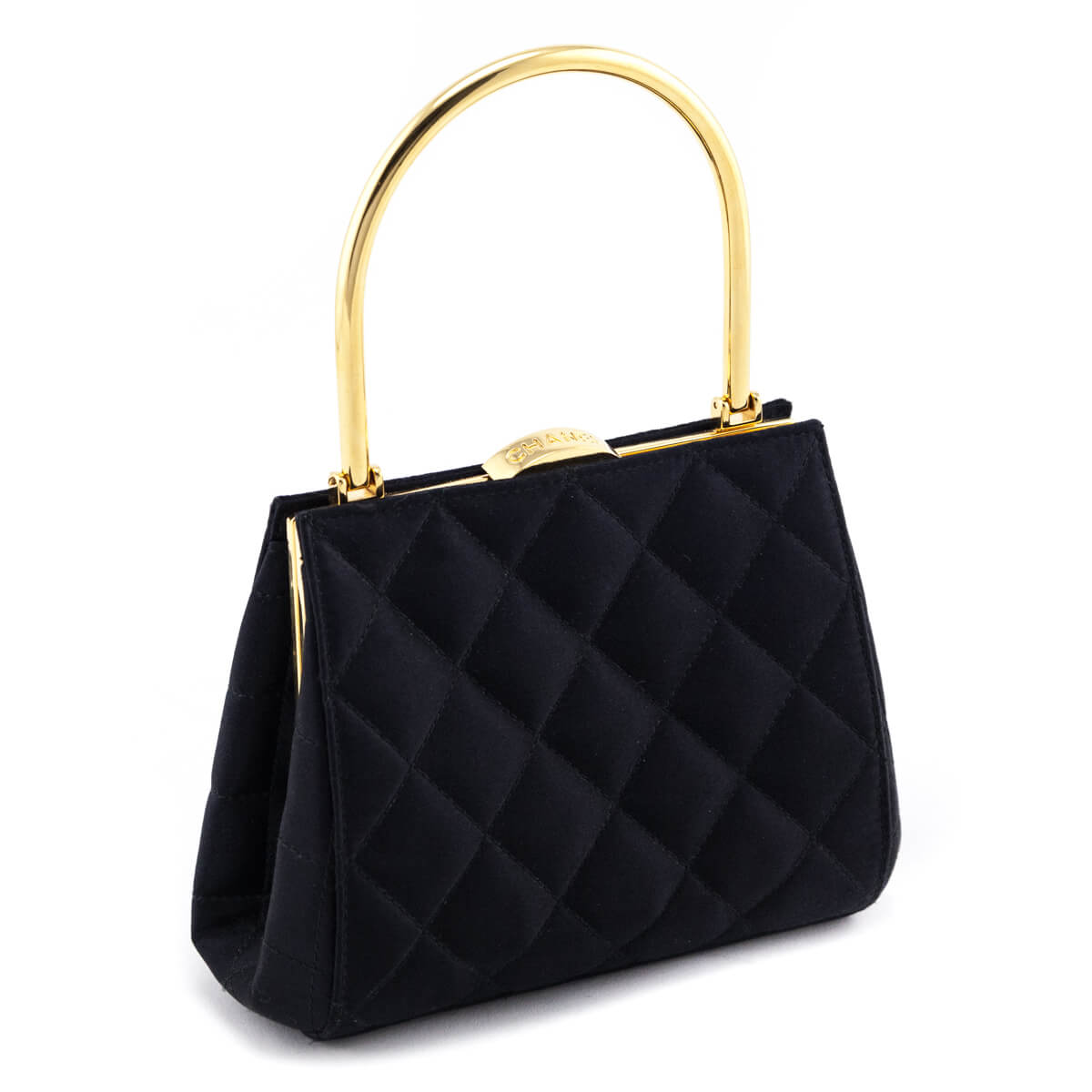 Chanel Black Satin Vintage Quilted Frame Evening Bag