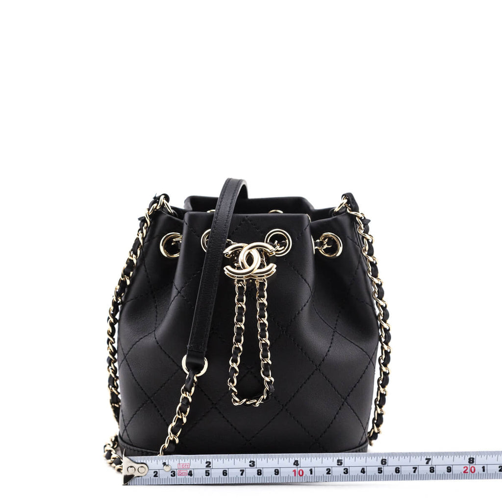 Chanel Black Stitched Calfskin Mini Drawstring Bag GHW