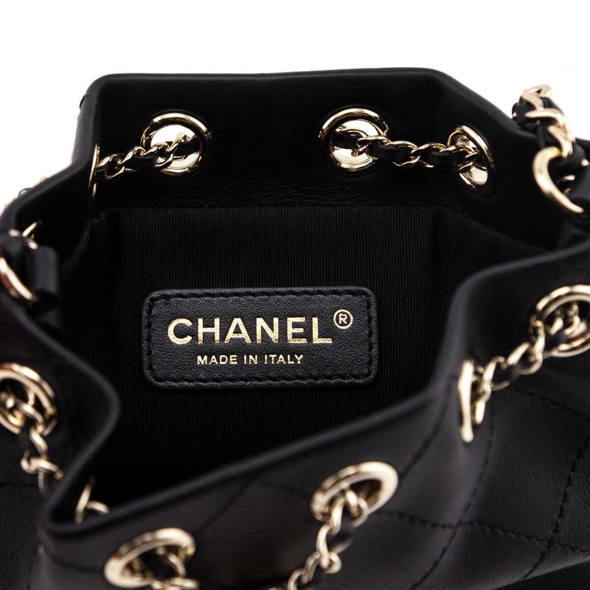 Chanel Black Stitched Calfskin Mini Drawstring Bag GHW