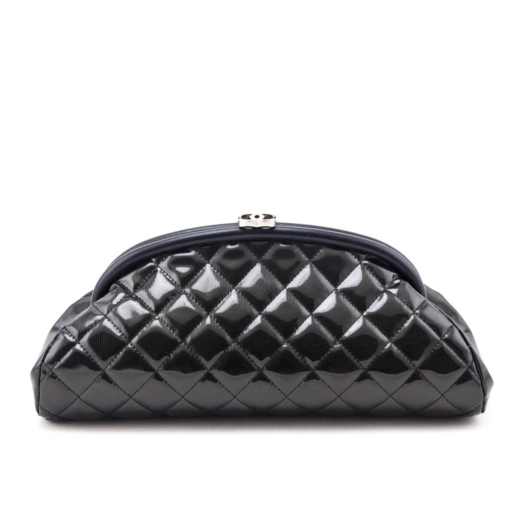 Chanel Black Striped Patent Quilted Timeless Clutch