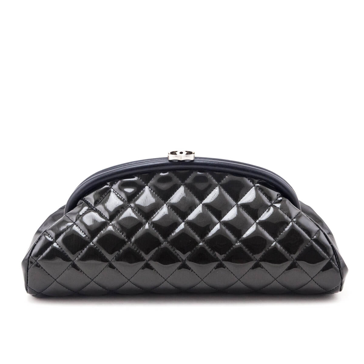 Chanel Black Striped Patent Quilted Timeless Clutch