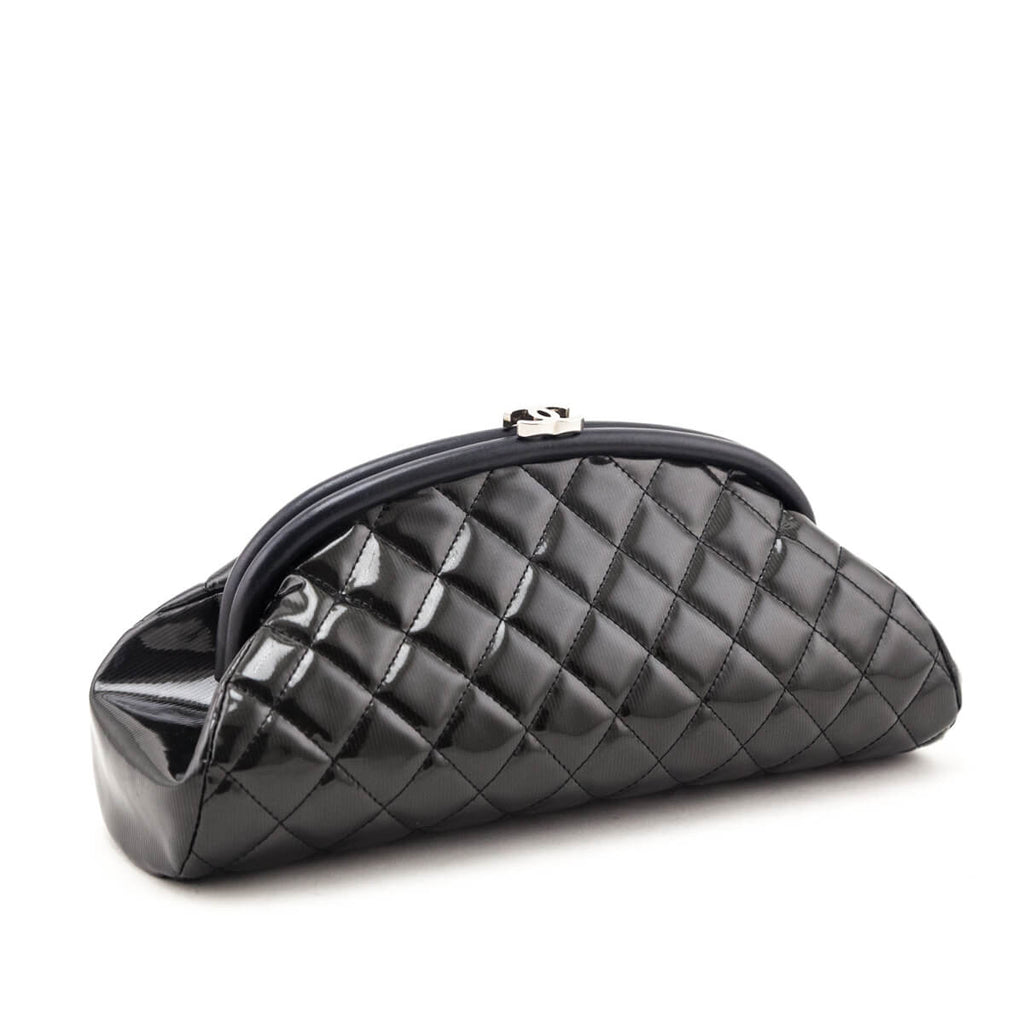 Chanel Black Striped Patent Quilted Timeless Clutch