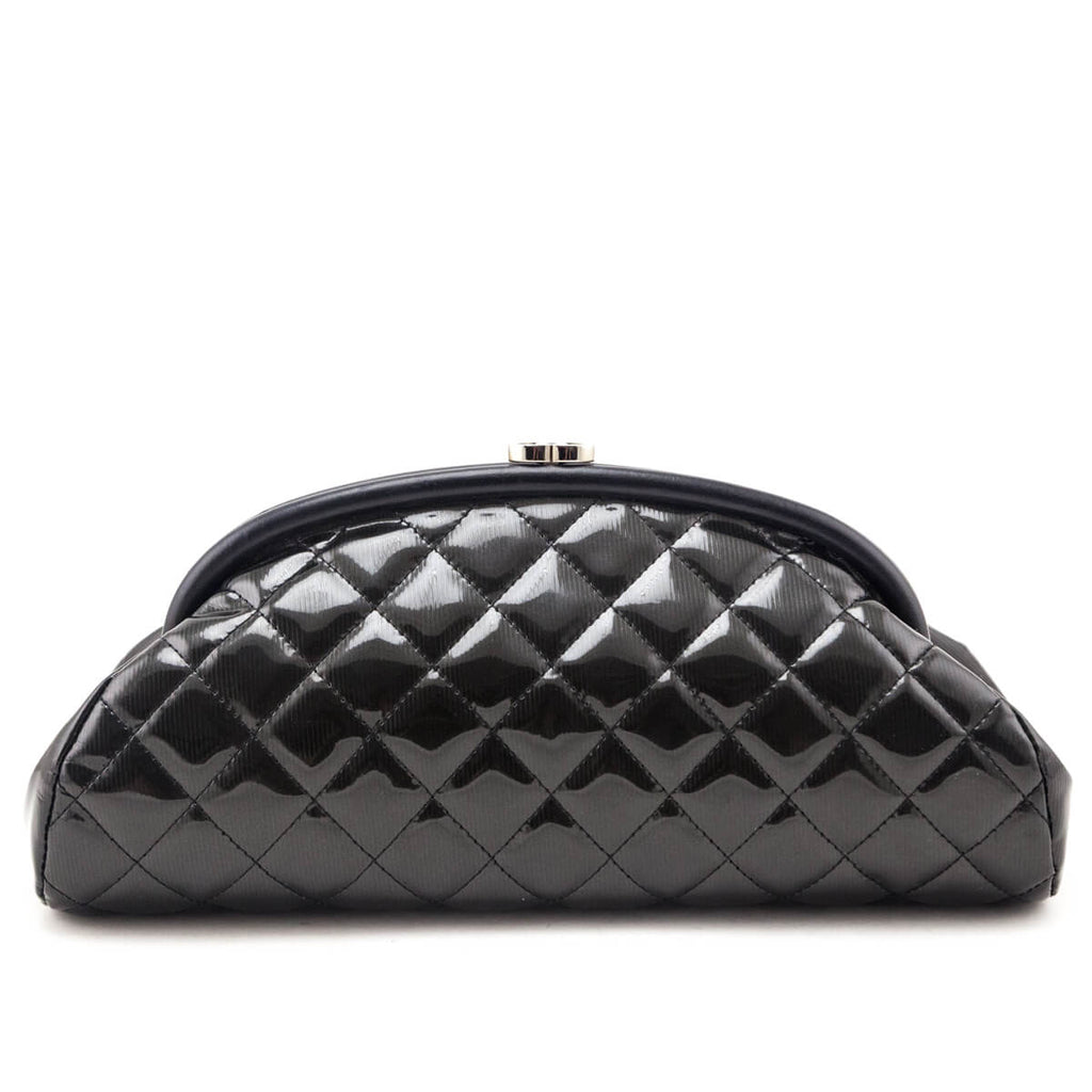 Chanel Black Striped Patent Quilted Timeless Clutch