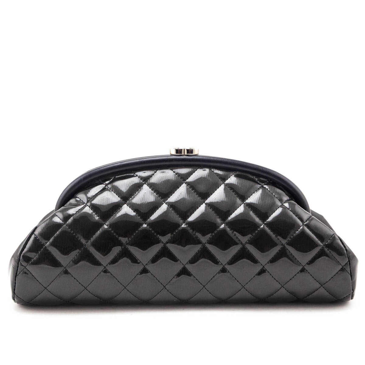 Chanel Black Striped Patent Quilted Timeless Clutch