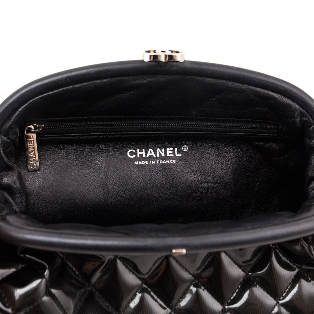 Chanel Black Striped Patent Quilted Timeless Clutch