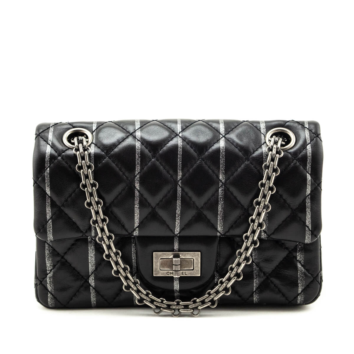 Chanel Black Striped Quilted Lambskin Mini Reissue Flap Bag