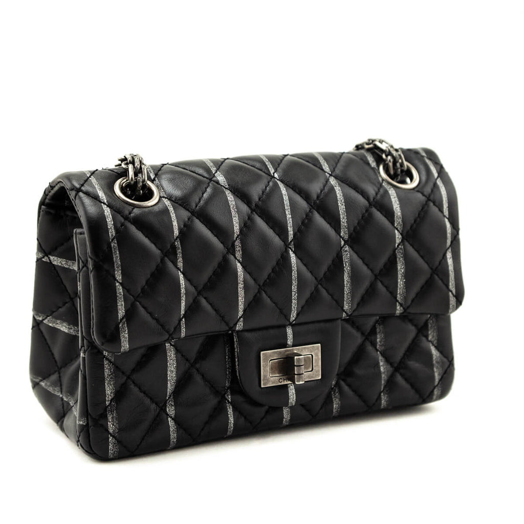 Chanel Black Striped Quilted Lambskin Mini Reissue Flap Bag