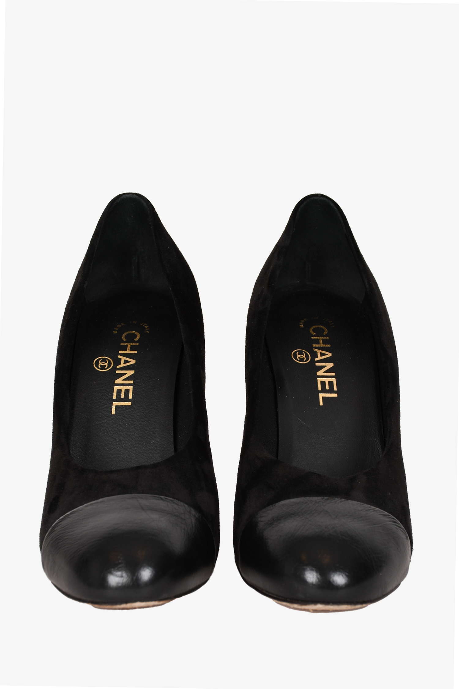 Pre-loved Chanel™ Black Suede Leather Chain Detailed Heels Size 39