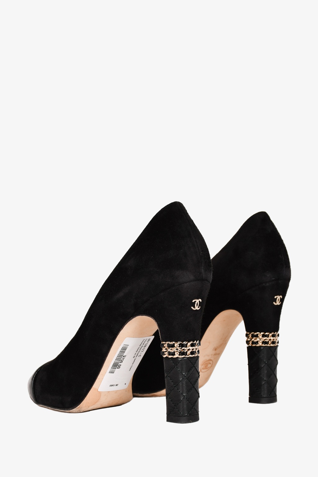 Pre-loved Chanel™ Black Suede Leather Chain Detailed Heels Size 39