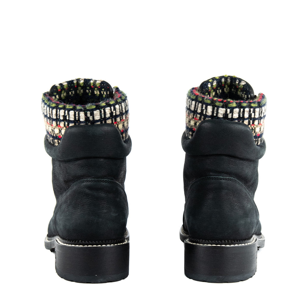 Chanel Black Tweed Lace-Up Combat Boots Size US 11 | EU 41