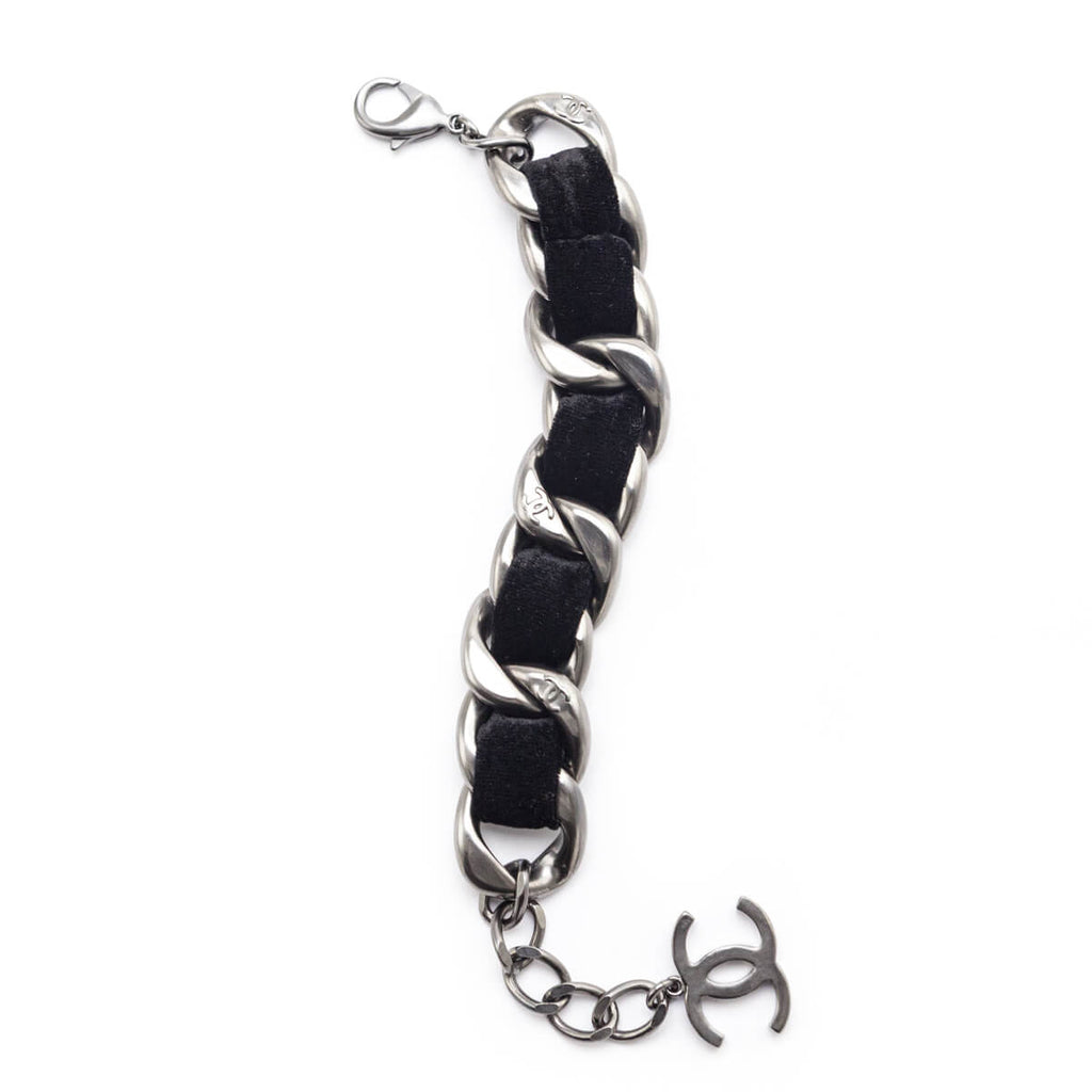Chanel Black Velvet Curb Link CC Bracelet