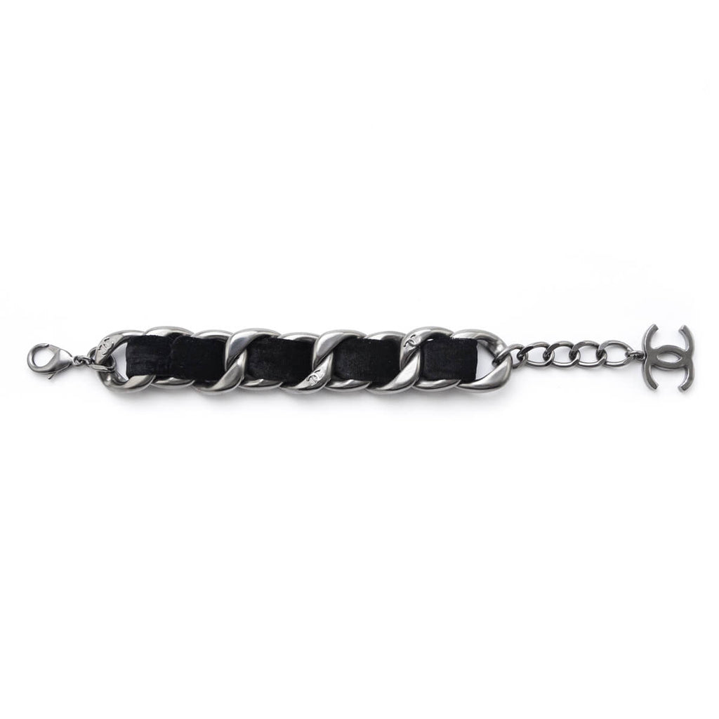 Chanel Black Velvet Curb Link CC Bracelet