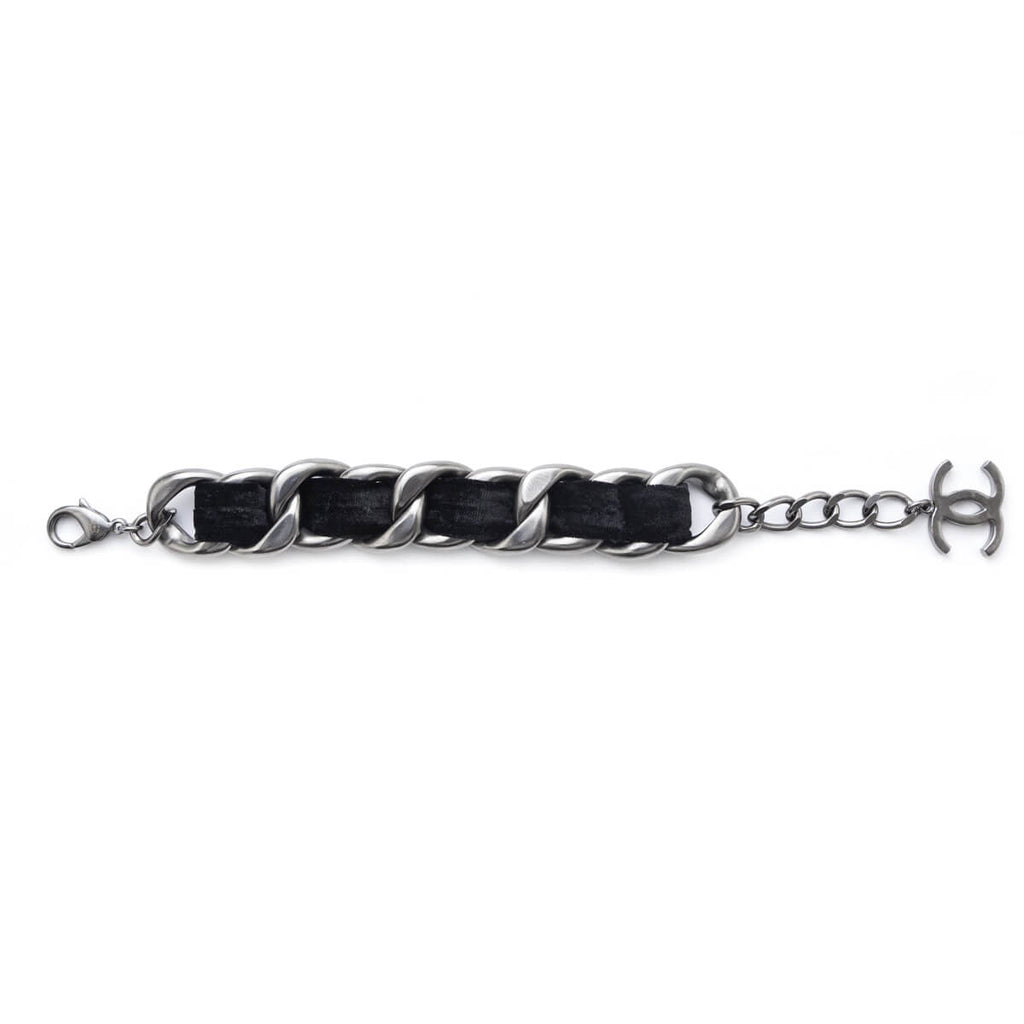 Chanel Black Velvet Curb Link CC Bracelet