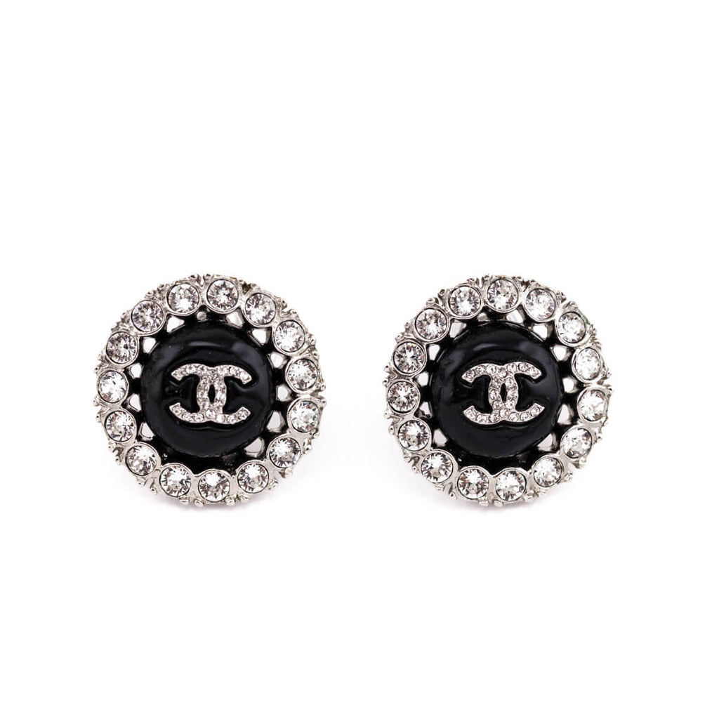 Chanel Black & Crystal CC Stud Earrings