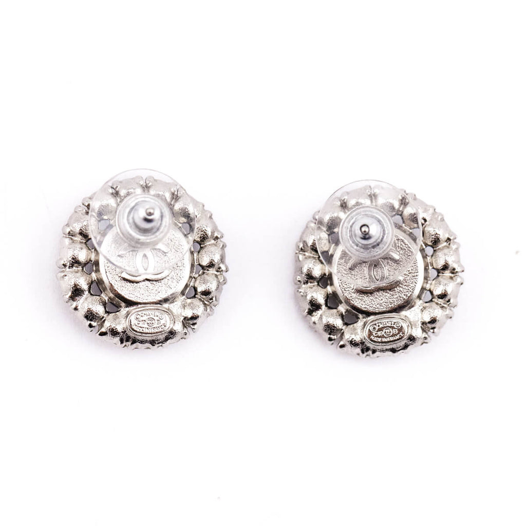 Chanel Black & Crystal CC Stud Earrings