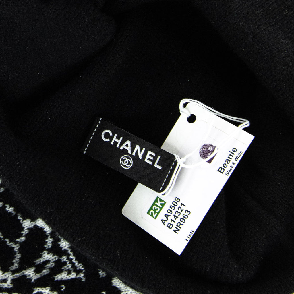 Chanel Black & White Cashmere Camellia Beanie