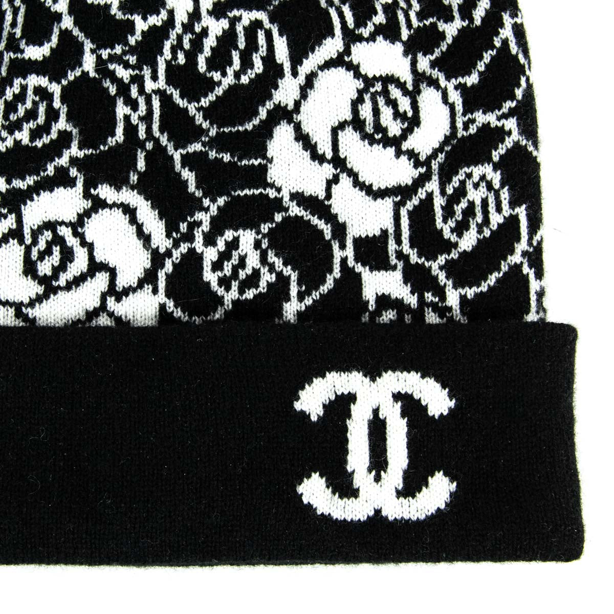 Chanel Black & White Cashmere Camellia Beanie