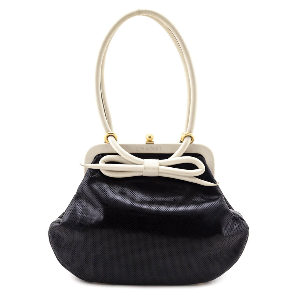 Chanel Black & White Perforated Bow Frame Bag