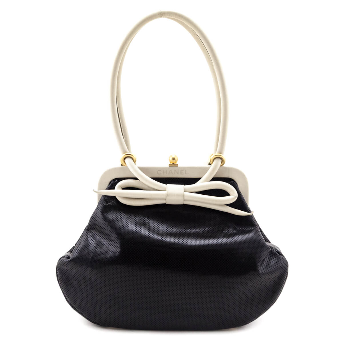Chanel Black & White Perforated Bow Frame Bag