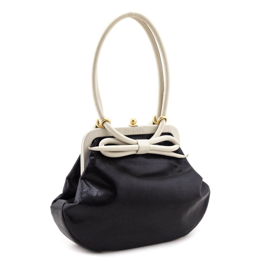 Chanel Black & White Perforated Bow Frame Bag