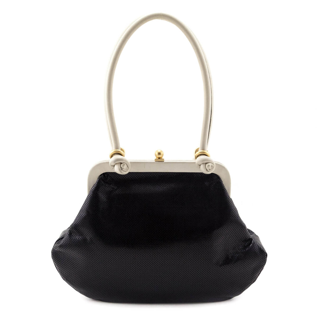 Chanel Black & White Perforated Bow Frame Bag