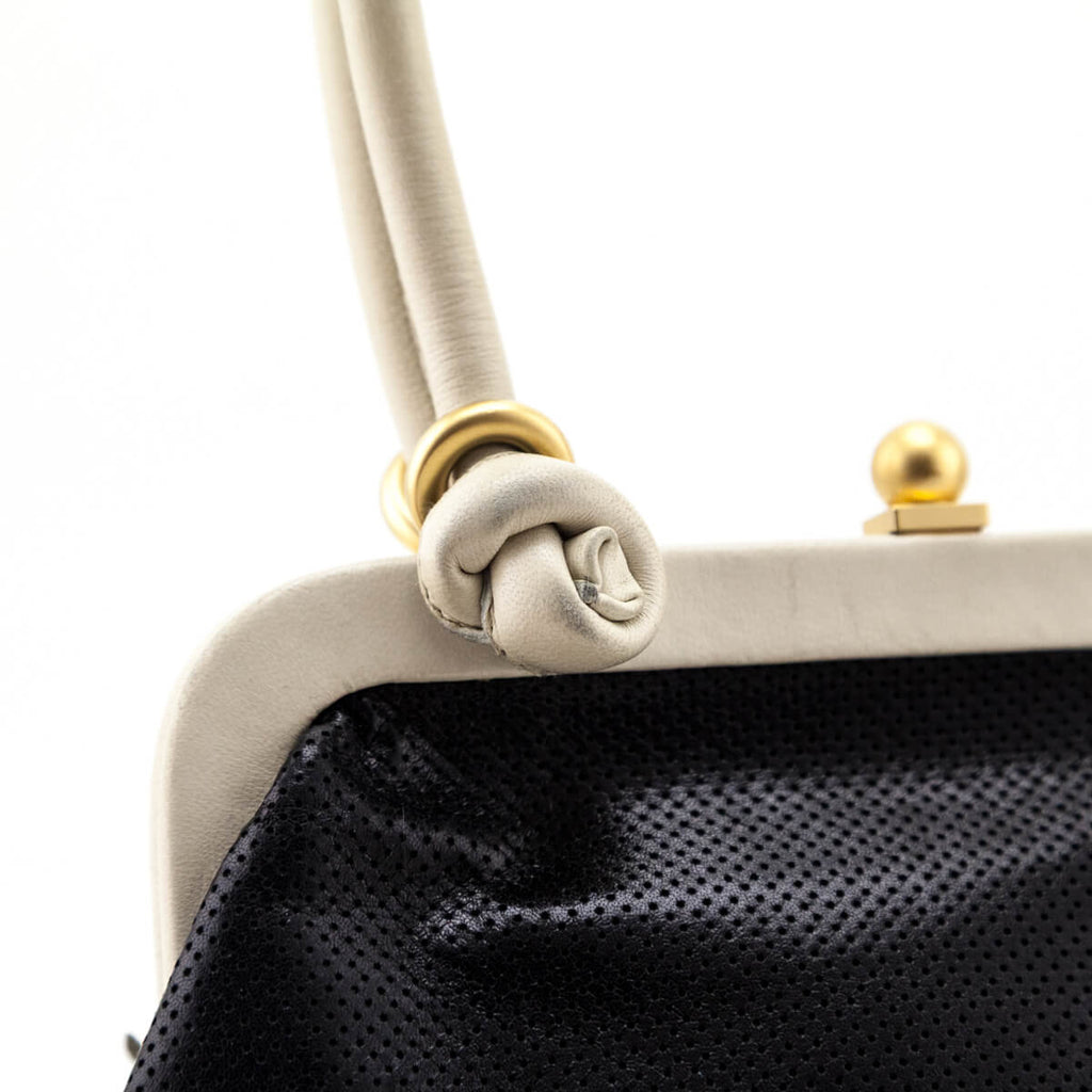 Chanel Black & White Perforated Bow Frame Bag