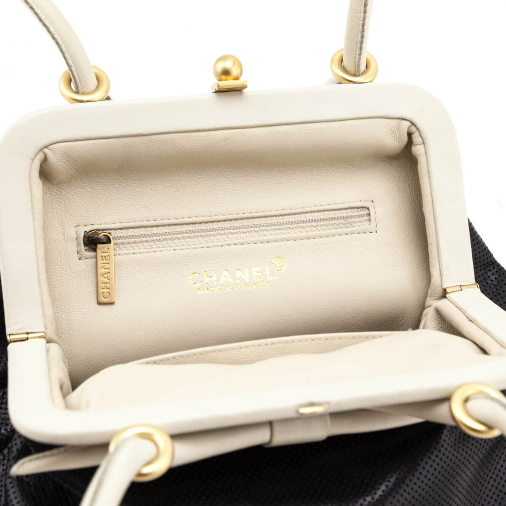 Chanel Black & White Perforated Bow Frame Bag